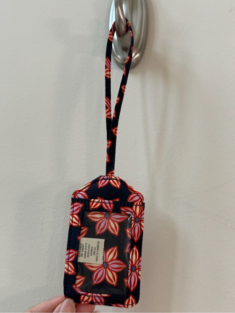 Vera Bradley Black and Red Floral Luggage Tag Lanyard ID Holder